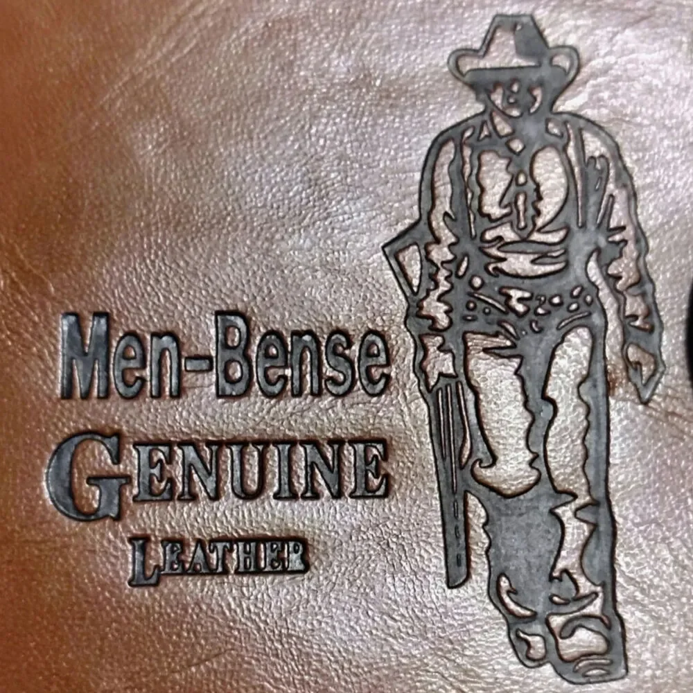 Brown Bifold Leather Wallet Cowboy Etched Front Side Compartmental Snap Closure